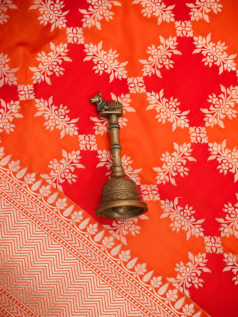 Red Orange Rangkat Jaal Katan Silk Handloom Banarasi Saree - Sacred Weaves