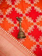 Red Orange Rangkat Jaal Katan Silk Handloom Banarasi Saree - Sacred Weaves