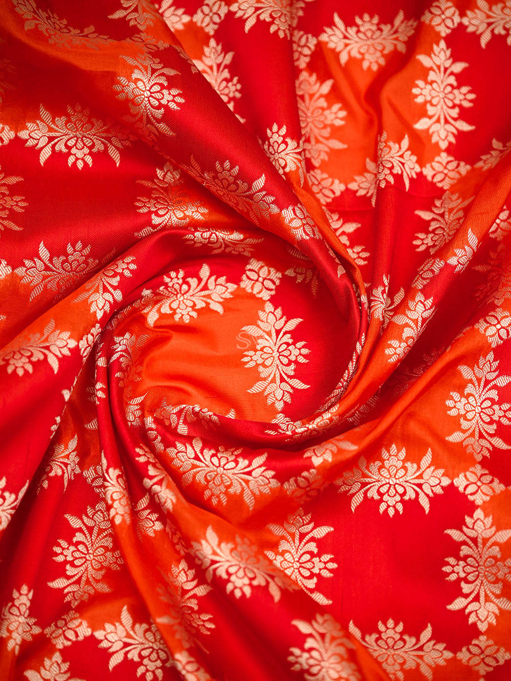 Red Orange Rangkat Jaal Katan Silk Handloom Banarasi Saree - Sacred Weaves