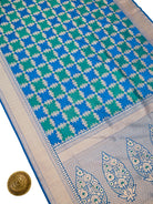 Blue Green Rangkat Jaal Katan Silk Handloom Banarasi Saree - Sacred Weaves