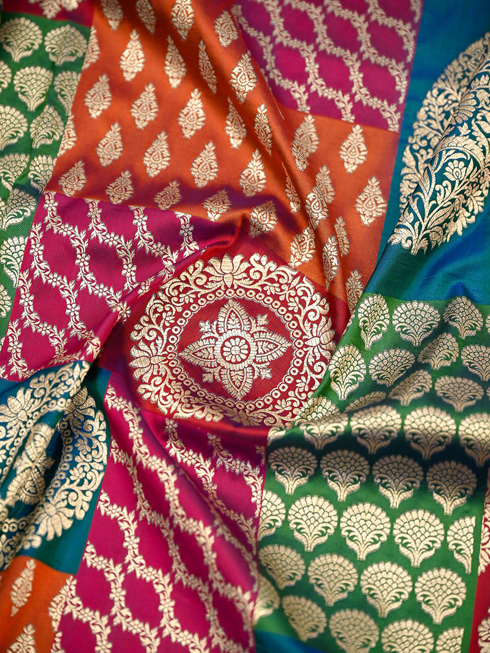 Teal Green Rangkat Katan Silk Handloom Banarasi Saree - Sacred Weaves