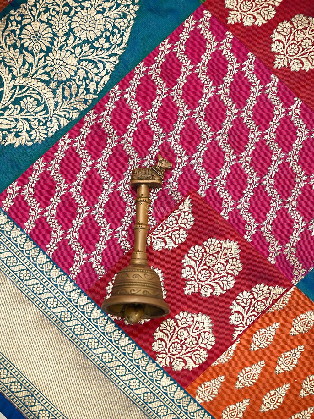 Teal Green Rangkat Katan Silk Handloom Banarasi Saree - Sacred Weaves