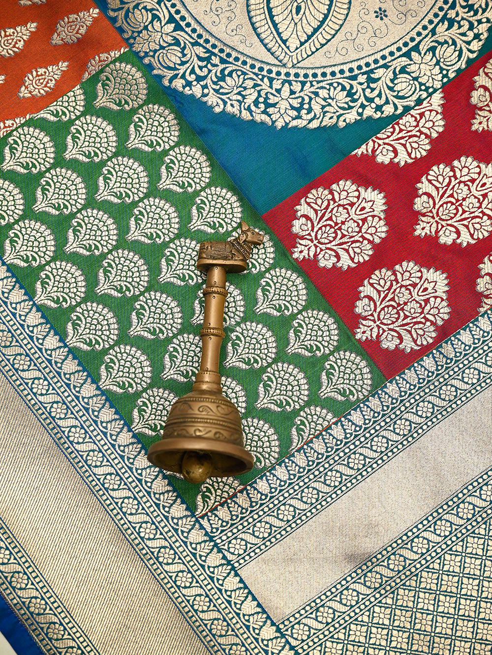 Teal Green Rangkat Katan Silk Handloom Banarasi Saree - Sacred Weaves