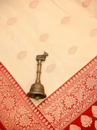 Beige Zari Boota Katan Silk Handloom Banarasi Saree - Sacred Weaves