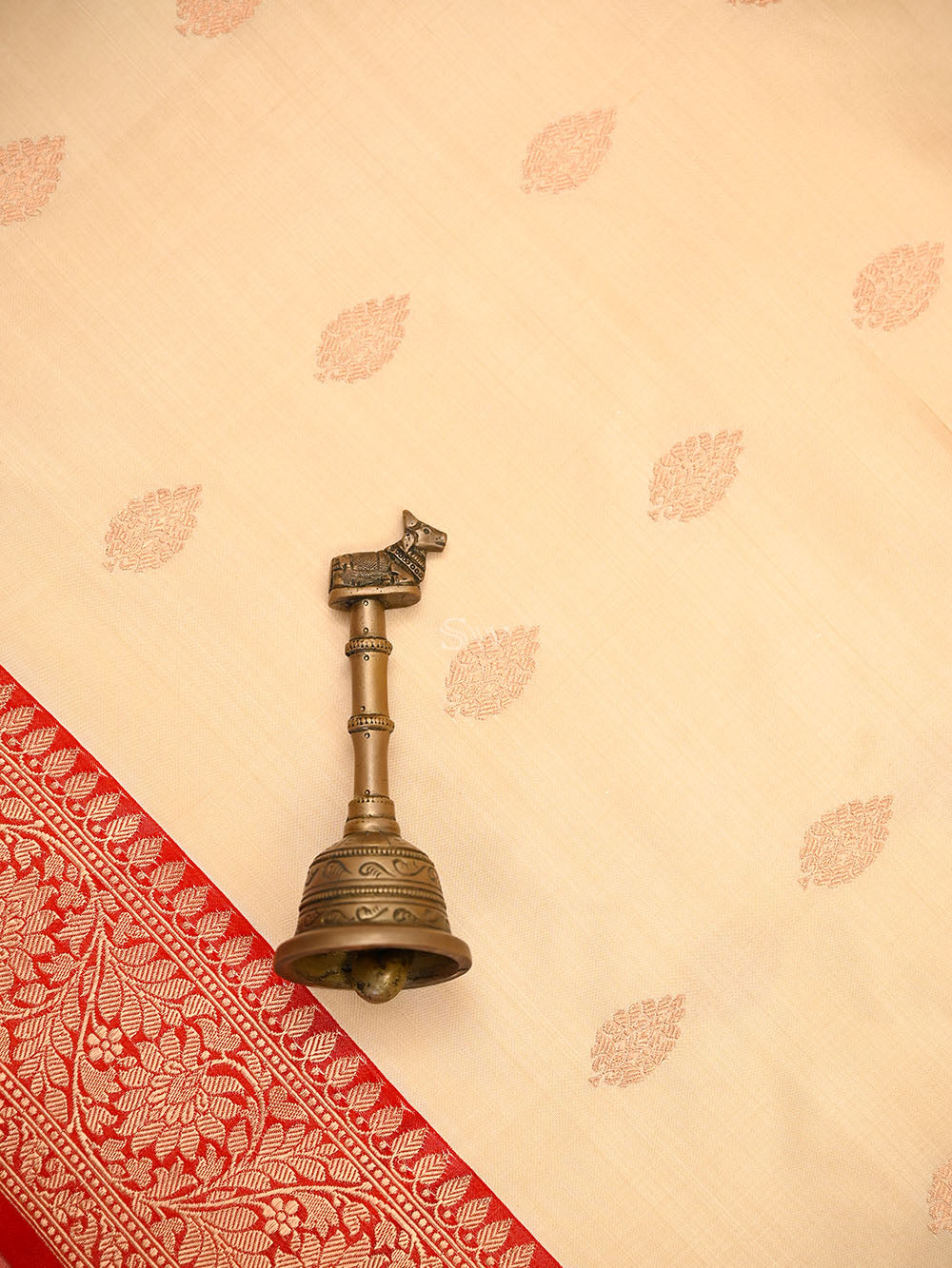 Beige Zari Boota Katan Silk Handloom Banarasi Saree - Sacred Weaves