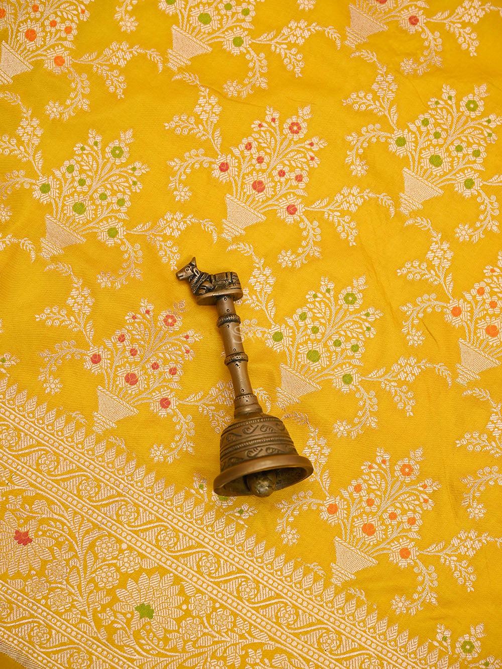 Yellow Meenakari Uppada Jaal Katan Silk Handloom Banarasi Saree - Sacred Weaves