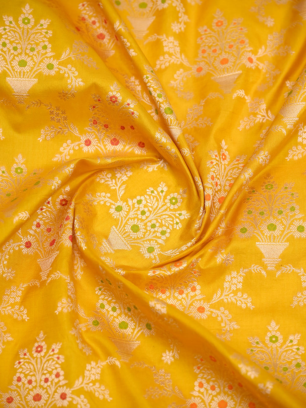 Yellow Meenakari Uppada Jaal Katan Silk Handloom Banarasi Saree - Sacred Weaves