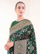 Bottle Green Meenakari Uppada Jaal Katan Silk Handloom Banarasi Saree - Sacred Weaves