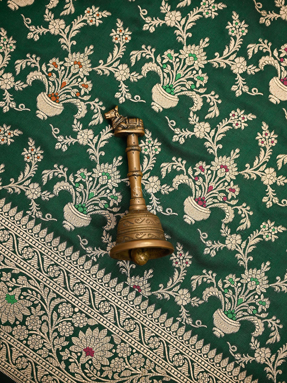 Bottle Green Meenakari Uppada Jaal Katan Silk Handloom Banarasi Saree - Sacred Weaves