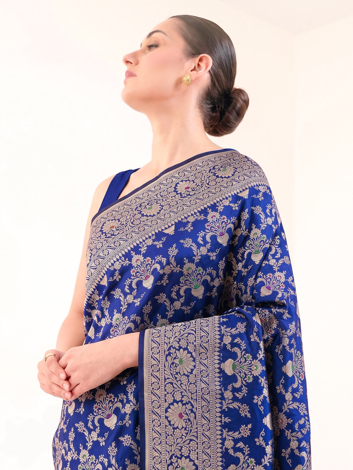 Blue Meenakari Jaal Uppada Katan Silk Handloom Banarasi Saree - Sacred Weaves