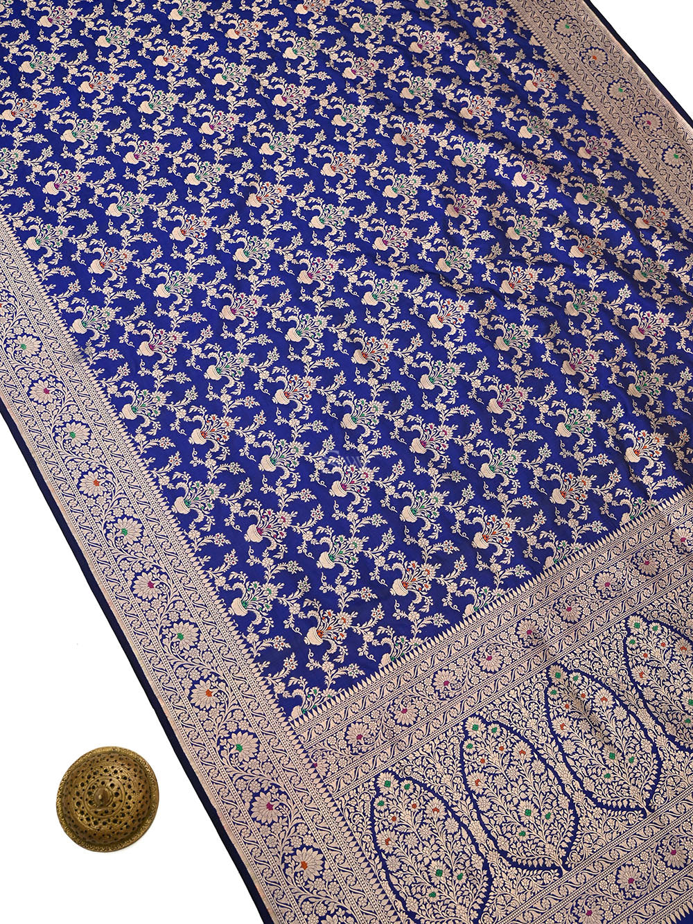 Blue Meenakari Jaal Uppada Katan Silk Handloom Banarasi Saree - Sacred Weaves