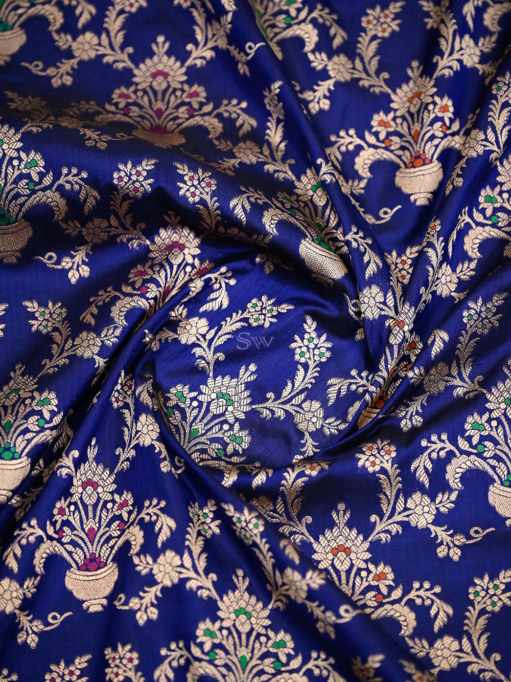 Blue Meenakari Jaal Uppada Katan Silk Handloom Banarasi Saree - Sacred Weaves