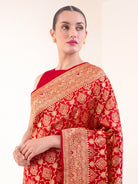 Red Meenakari Uppada Jaal Katan Silk Handloom Banarasi Saree - Sacred Weaves
