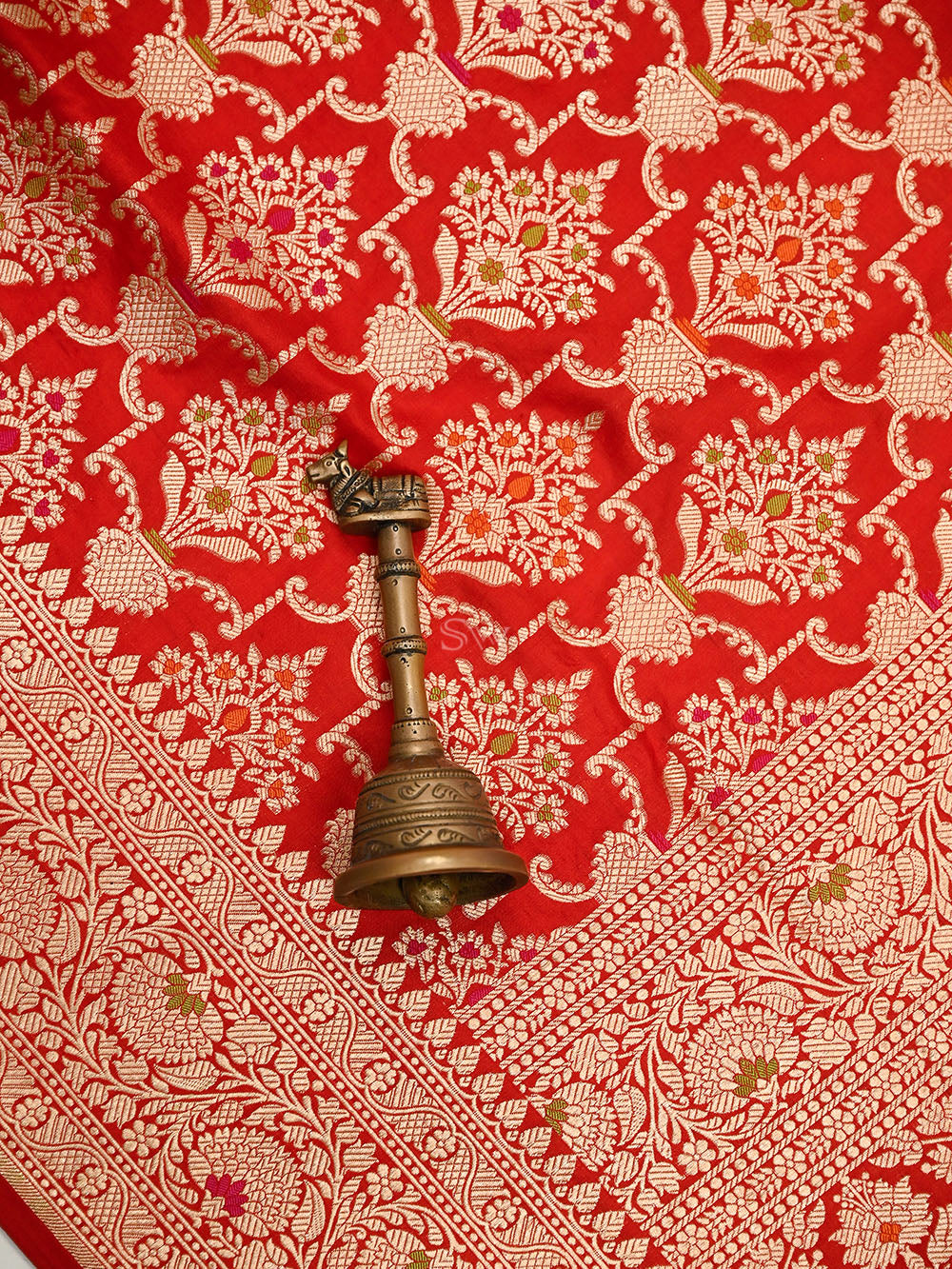 Red Meenakari Uppada Jaal Katan Silk Handloom Banarasi Saree - Sacred Weaves