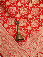 Red Meenakari Uppada Jaal Katan Silk Handloom Banarasi Saree - Sacred Weaves