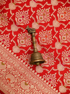 Red Meenakari Uppada Jaal Katan Silk Handloom Banarasi Saree - Sacred Weaves