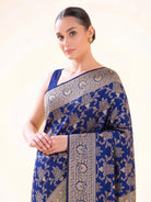 Blue Meenakari Uppada Jaal Katan Silk Handloom Banarasi Saree - Sacred Weaves