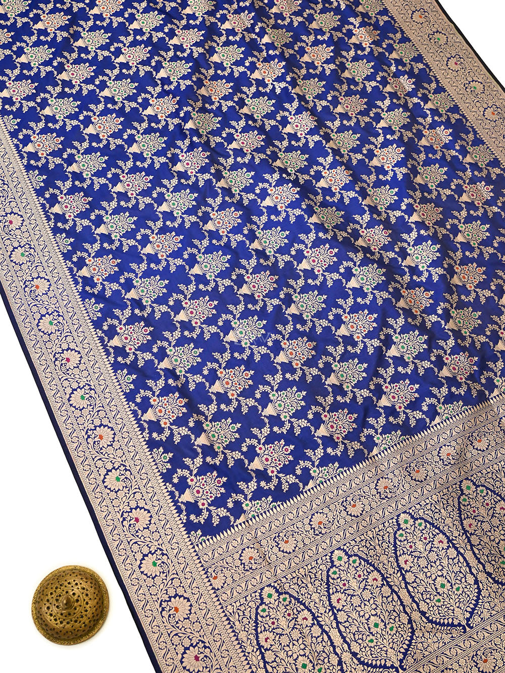 Blue Meenakari Uppada Jaal Katan Silk Handloom Banarasi Saree - Sacred Weaves