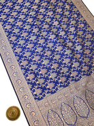 Blue Meenakari Uppada Jaal Katan Silk Handloom Banarasi Saree - Sacred Weaves