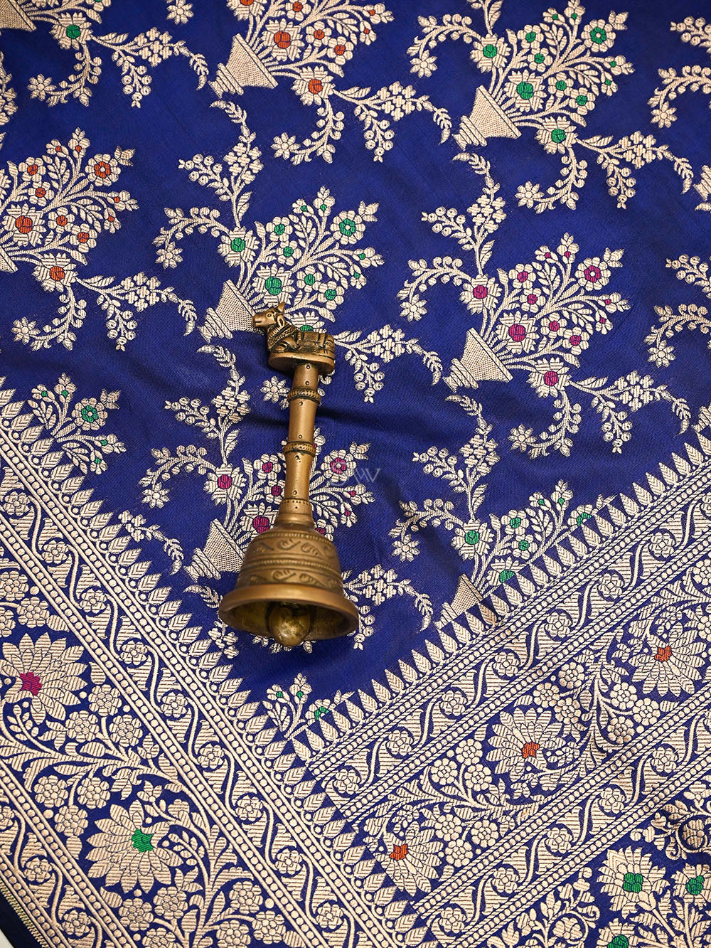 Blue Meenakari Uppada Jaal Katan Silk Handloom Banarasi Saree - Sacred Weaves