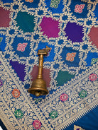 Midnight Blue Rangkat Jaal Katan Silk Handloom Banarasi Saree - Sacred Weaves