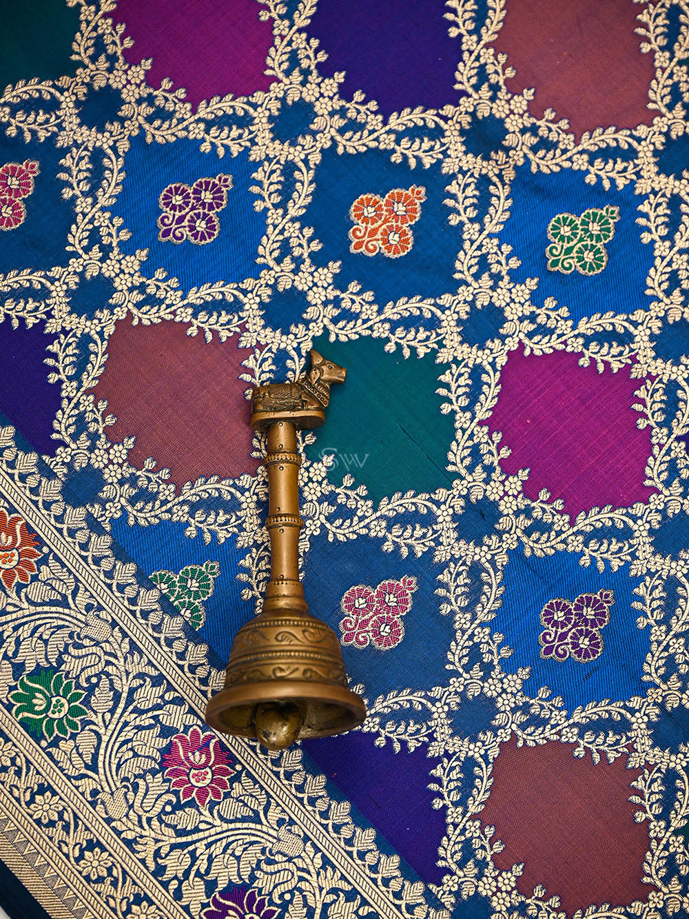 Midnight Blue Rangkat Jaal Katan Silk Handloom Banarasi Saree - Sacred Weaves