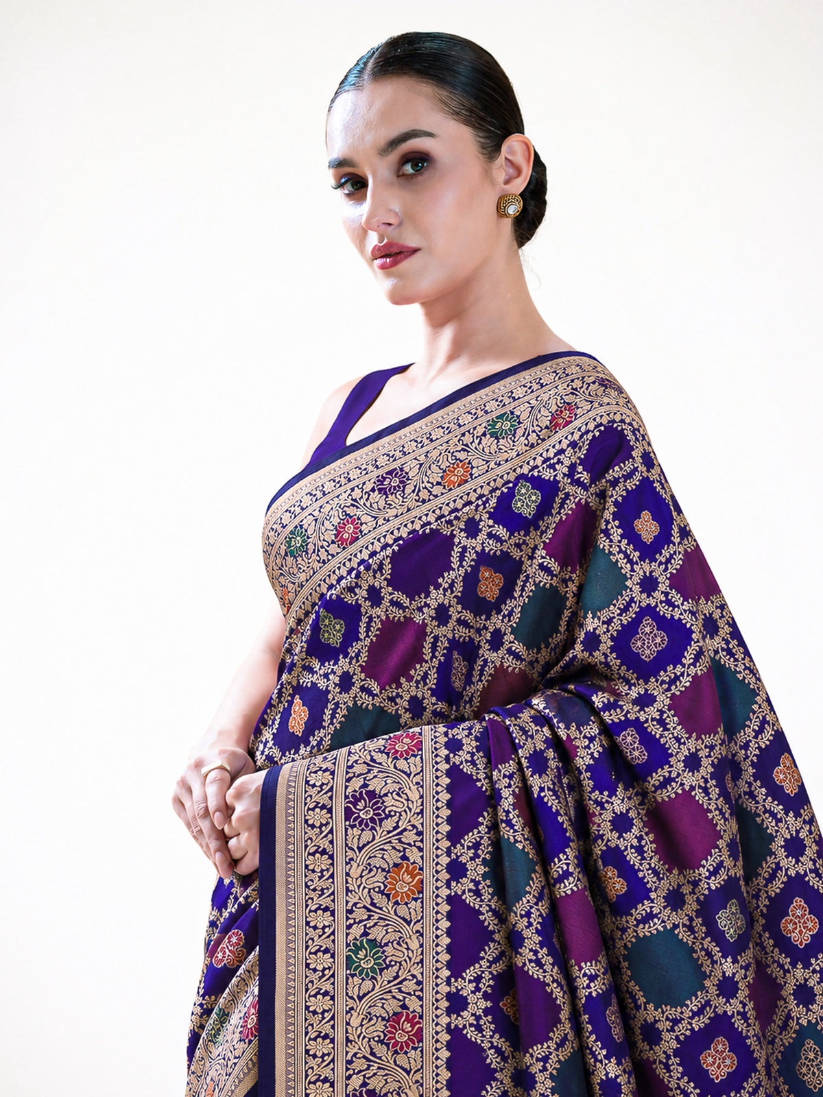 Purple Rangkat Jaal Katan Silk Handloom Banarasi Saree -Sacred Weaves