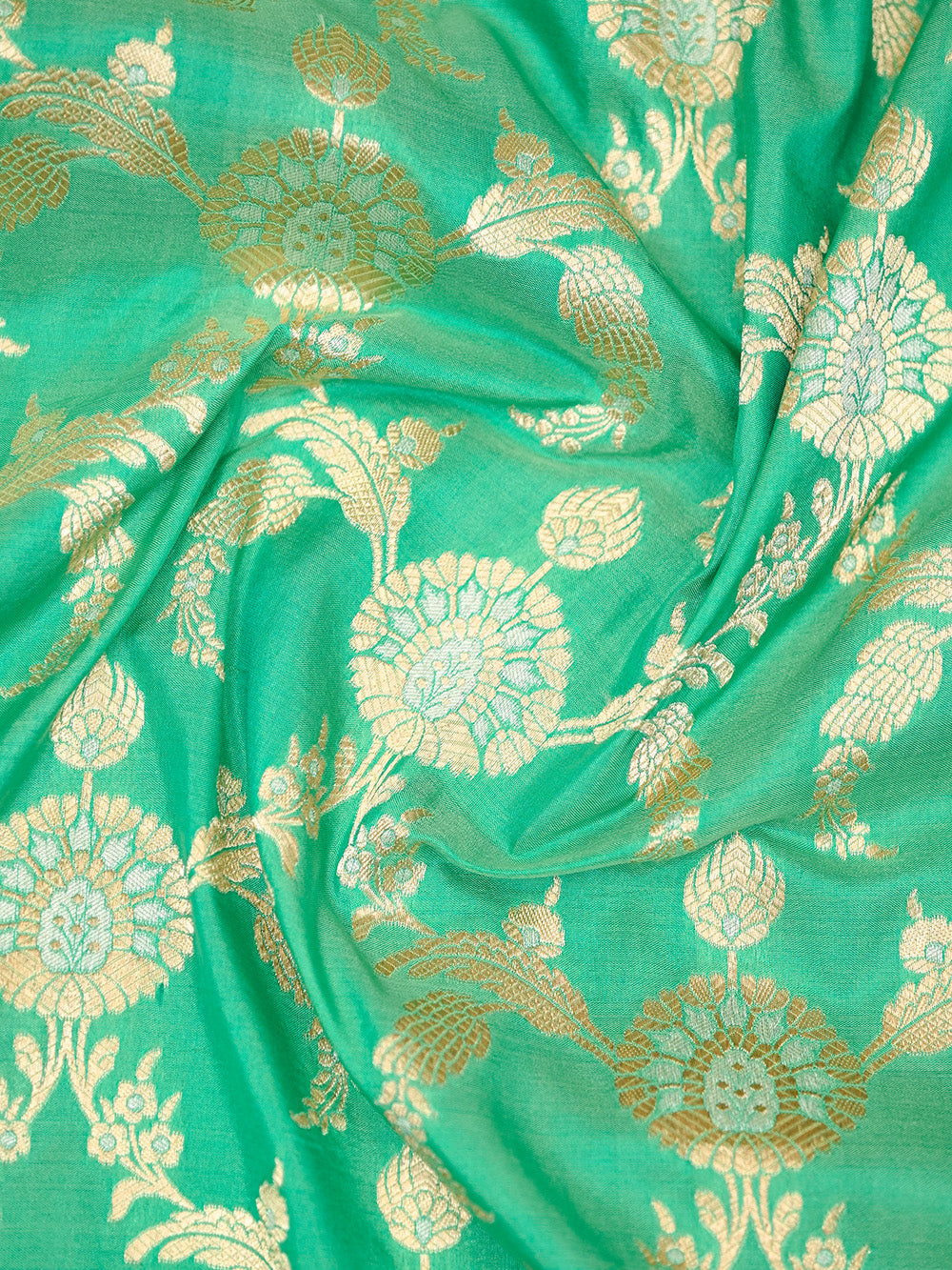 Aqua Green Jaal Uppada Katan Silk Handloom Banarasi Saree - Sacred Weaves