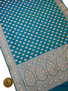 Blue Green Floral Boota Uppada Katan Silk Handloom Banarasi Saree - Sacred Weaves