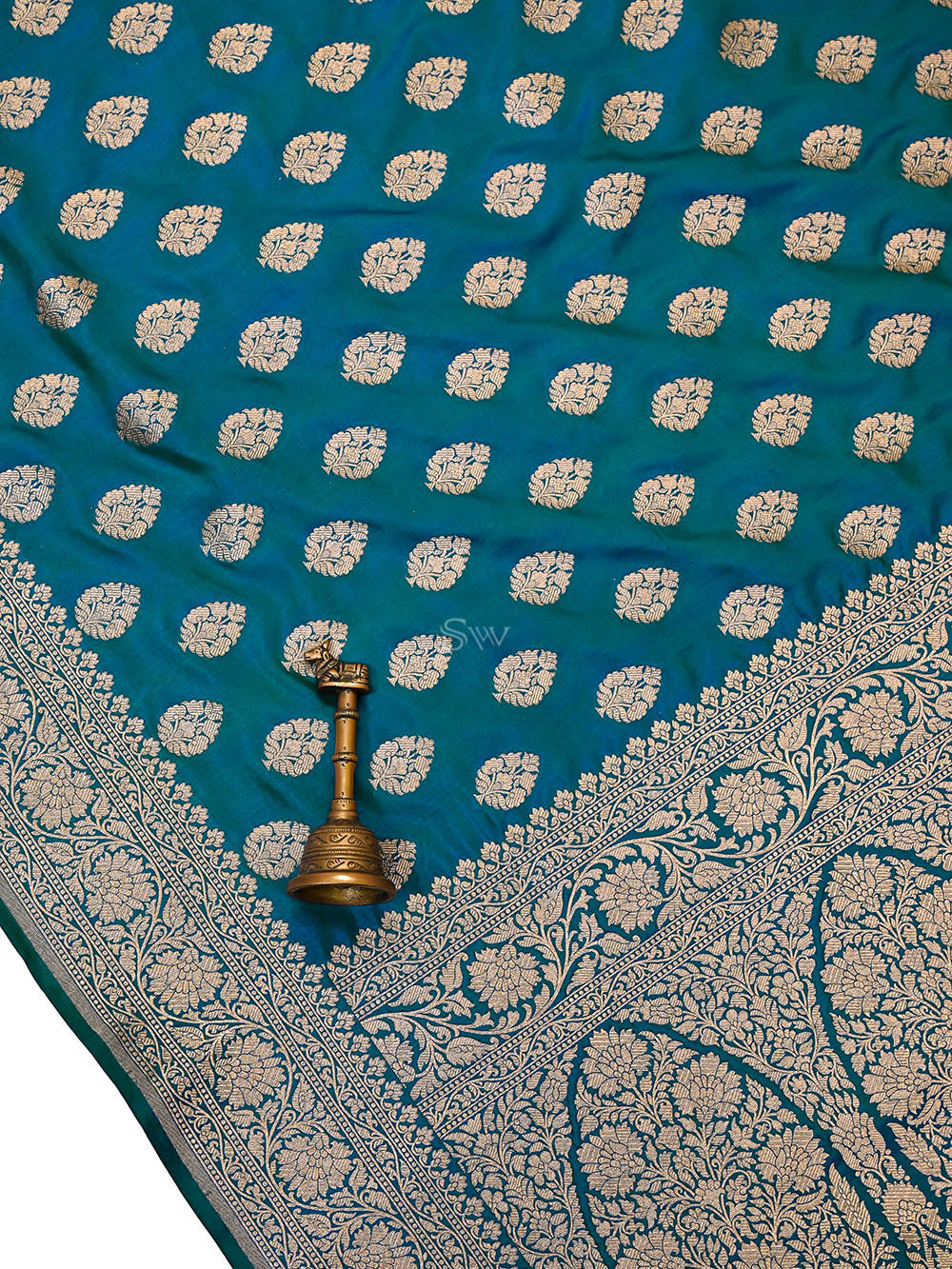 Blue Green Floral Boota Uppada Katan Silk Handloom Banarasi Saree - Sacred Weaves