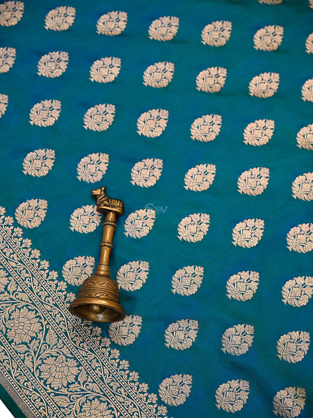 Blue Green Floral Boota Uppada Katan Silk Handloom Banarasi Saree - Sacred Weaves