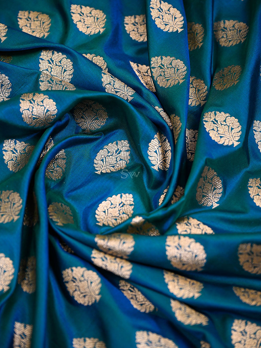 Blue Green Floral Boota Uppada Katan Silk Handloom Banarasi Saree - Sacred Weaves