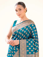 Blue Green Floral Boota Uppada Katan Silk Handloom Banarasi Saree - Sacred Weaves