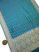 Green Blue Floral Booti Uppada Katan Silk Handloom Banarasi Saree - Sacred Weaves