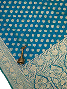 Green Blue Floral Booti Uppada Katan Silk Handloom Banarasi Saree - Sacred Weaves