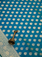 Green Blue Floral Booti Uppada Katan Silk Handloom Banarasi Saree - Sacred Weaves