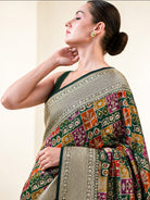 Bottle Green Rangkat Jaal Katan Silk Handloom Banarasi Saree - Sacred Weaves
