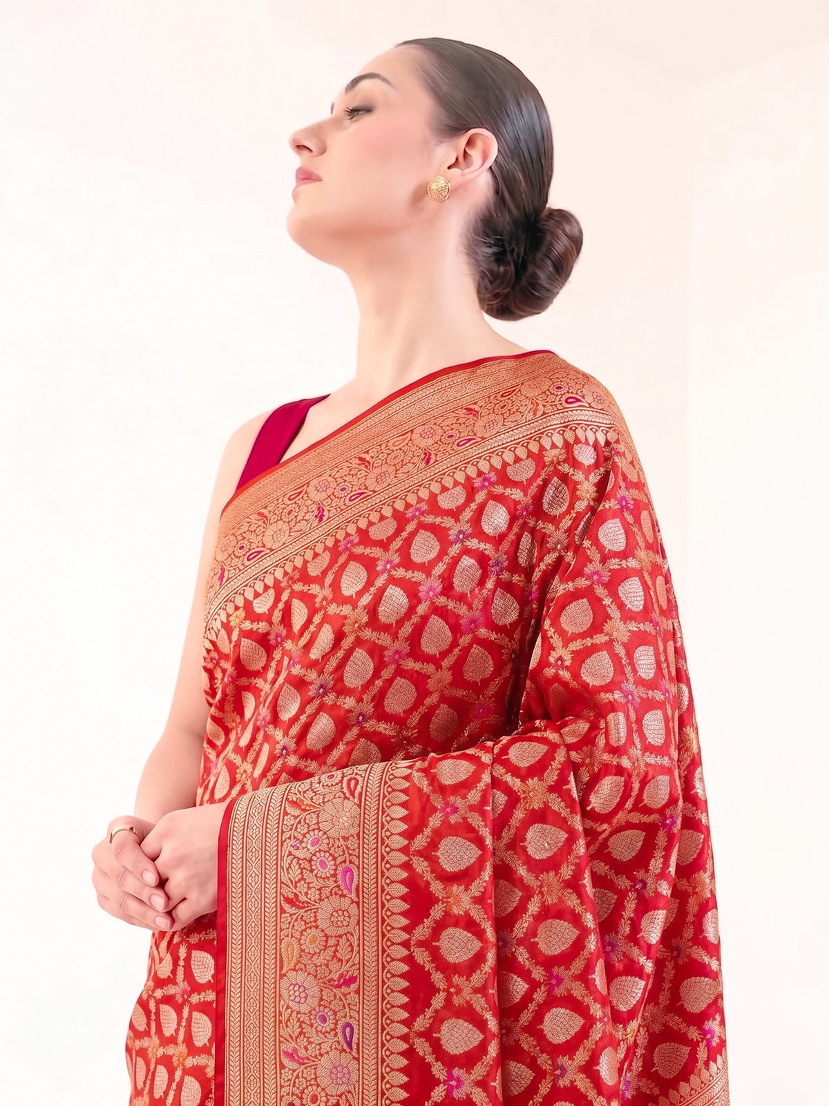 Red Sona Roopa Meenakari Jaal Katan Silk Handloom Banarasi Saree - Sacred Weaves
