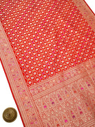 Red Sona Roopa Meenakari Jaal Katan Silk Handloom Banarasi Saree - Sacred Weaves