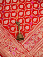 Red Sona Roopa Meenakari Jaal Katan Silk Handloom Banarasi Saree - Sacred Weaves