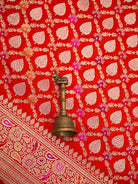 Red Sona Roopa Meenakari Jaal Katan Silk Handloom Banarasi Saree - Sacred Weaves