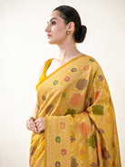 Yellow Rangkat Jaal Katan Silk Handloom Banarasi Saree - Sacred Weaves