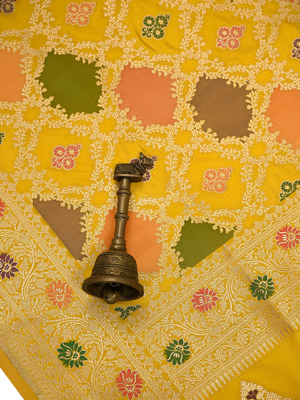 Yellow Rangkat Jaal Katan Silk Handloom Banarasi Saree - Sacred Weaves