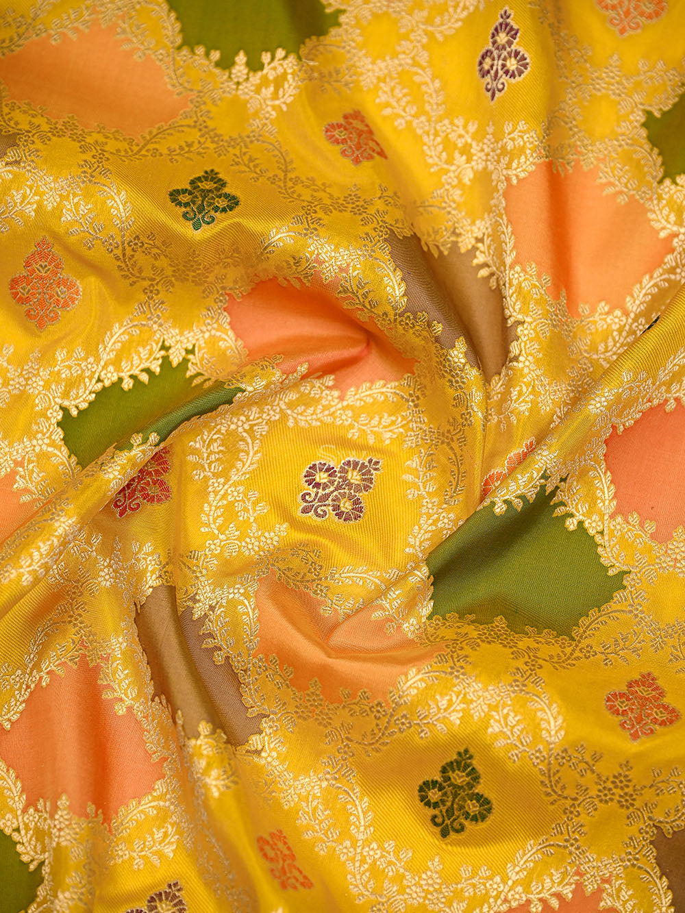 Yellow Rangkat Jaal Katan Silk Handloom Banarasi Saree - Sacred Weaves