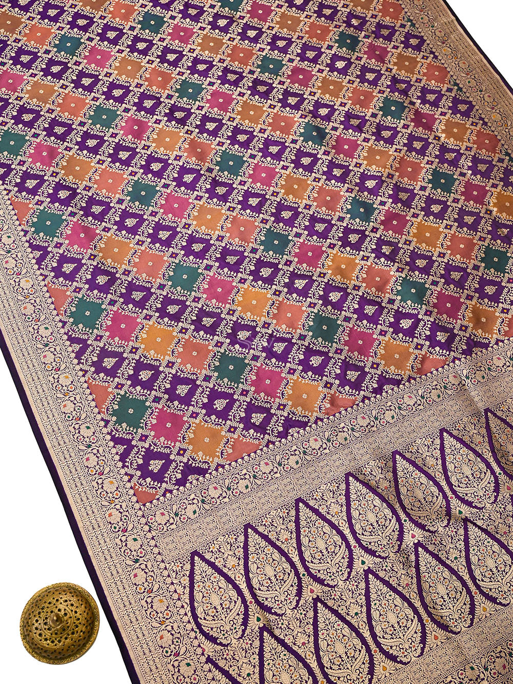 Dark Purple Rangkat Jaal Katan Silk Handloom Banarasi Saree - Sacred Weaves