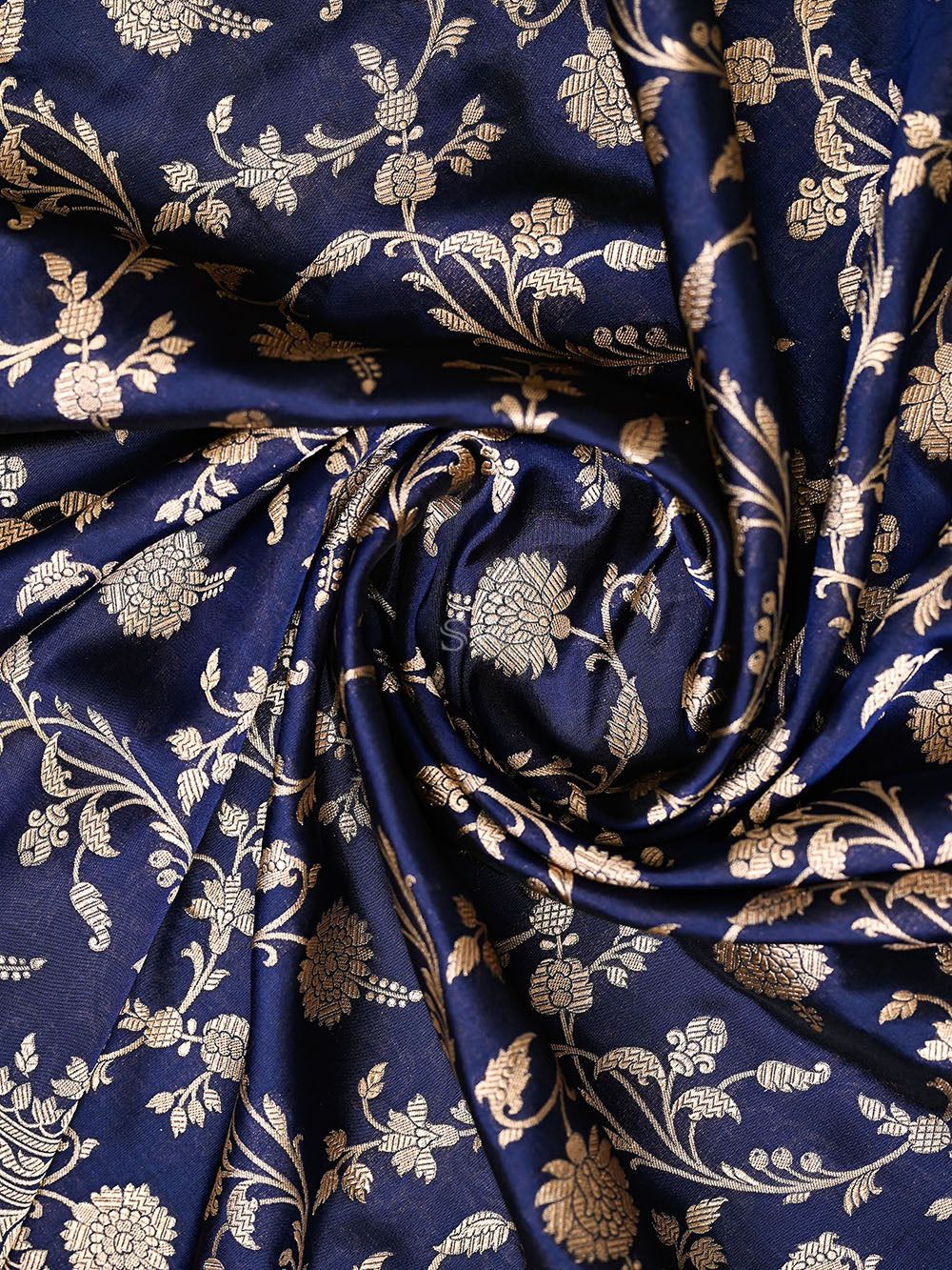 Navy Blue Uppada Zari Jaal Katan Silk Handloom Banarasi Saree - Sacred Weaves