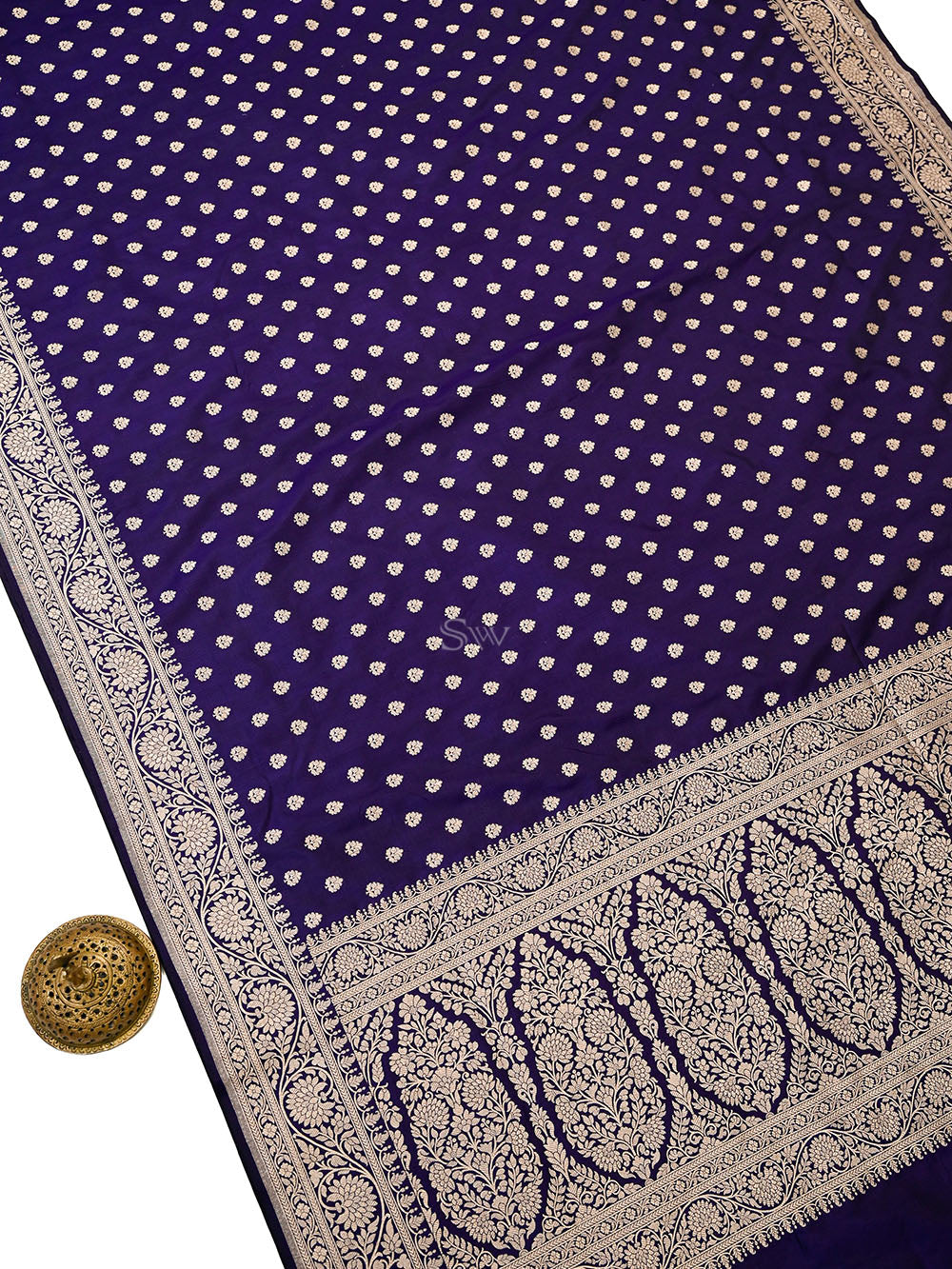 Purple Zari Booti Uppada Katan Silk Handloom Banarasi Saree - Sacred Weaves