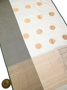White Green Booti Satin Silk Handloom Banarasi Saree - Sacred Weaves