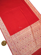 Red Plain Katan Silk Handloom Banarasi Saree - Sacred Weaves