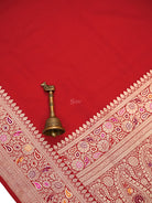 Red Plain Katan Silk Handloom Banarasi Saree - Sacred Weaves